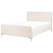 Letto in velluto beige UE Matrimoniale 140 x 200 cm Testiera Imbottita con Gambe in metallo Design moderno