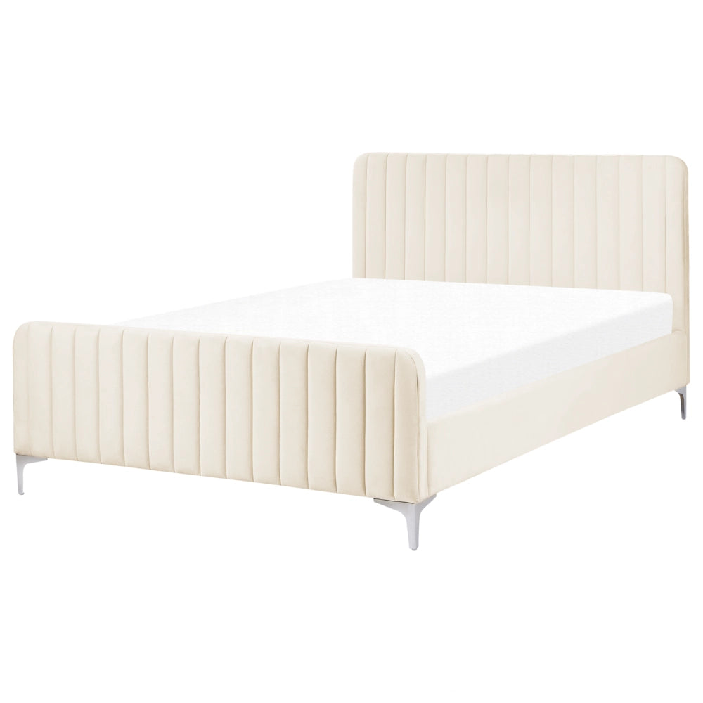 Letto in velluto beige UE Matrimoniale 140 x 200 cm Testiera Imbottita con Gambe in metallo Design moderno