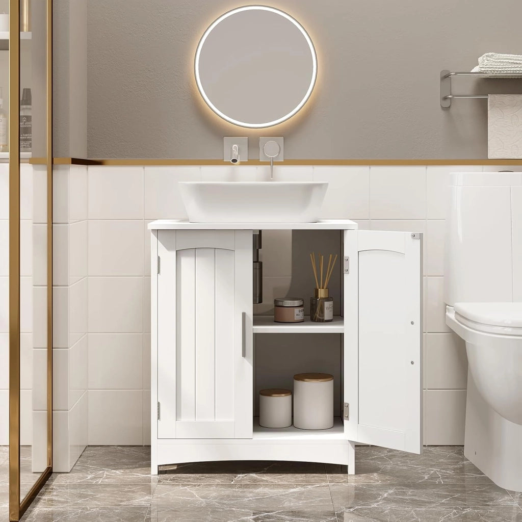 Mobile da Bagno Sospeso, Mobile Sottolavabo per Bagno con 2 Ante e Ripiano Regolabile, MDF, Bianco