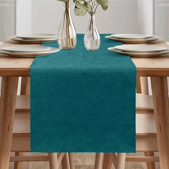Tavolo da pranzo in stile rustico, lavabile, tavolo da pranzo in stile lino, impermeabile all'acqua, tavolo da pranzo per sala da pranzo, festa, decorazione per vacanze (blu-verde, 40 x 140 cm)