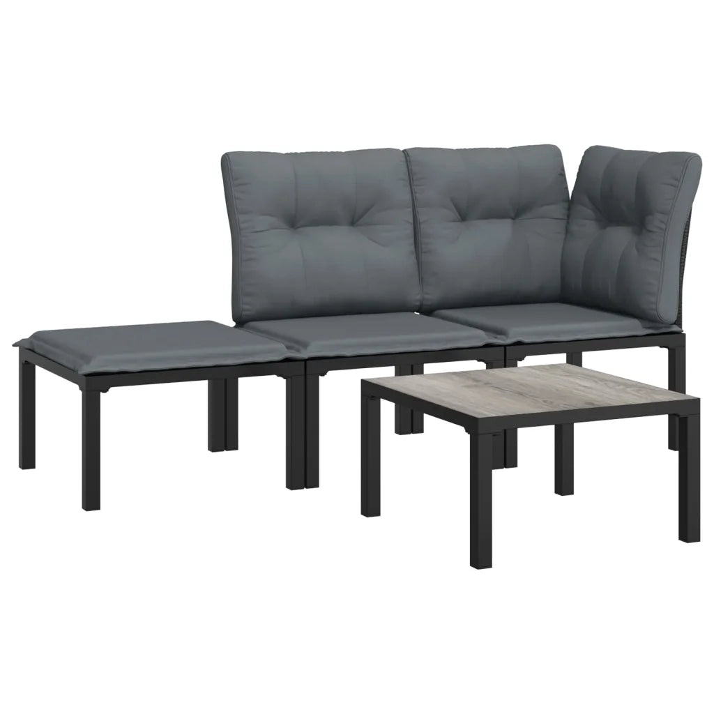 Set Salotto da Giardino 4 pz | Set di Mobili da Esterno Nero e Grigio in Polyrattan