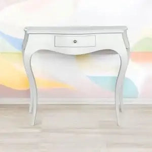 Consolle in legno Shabby chic bianco opaco con cassetto piccolo