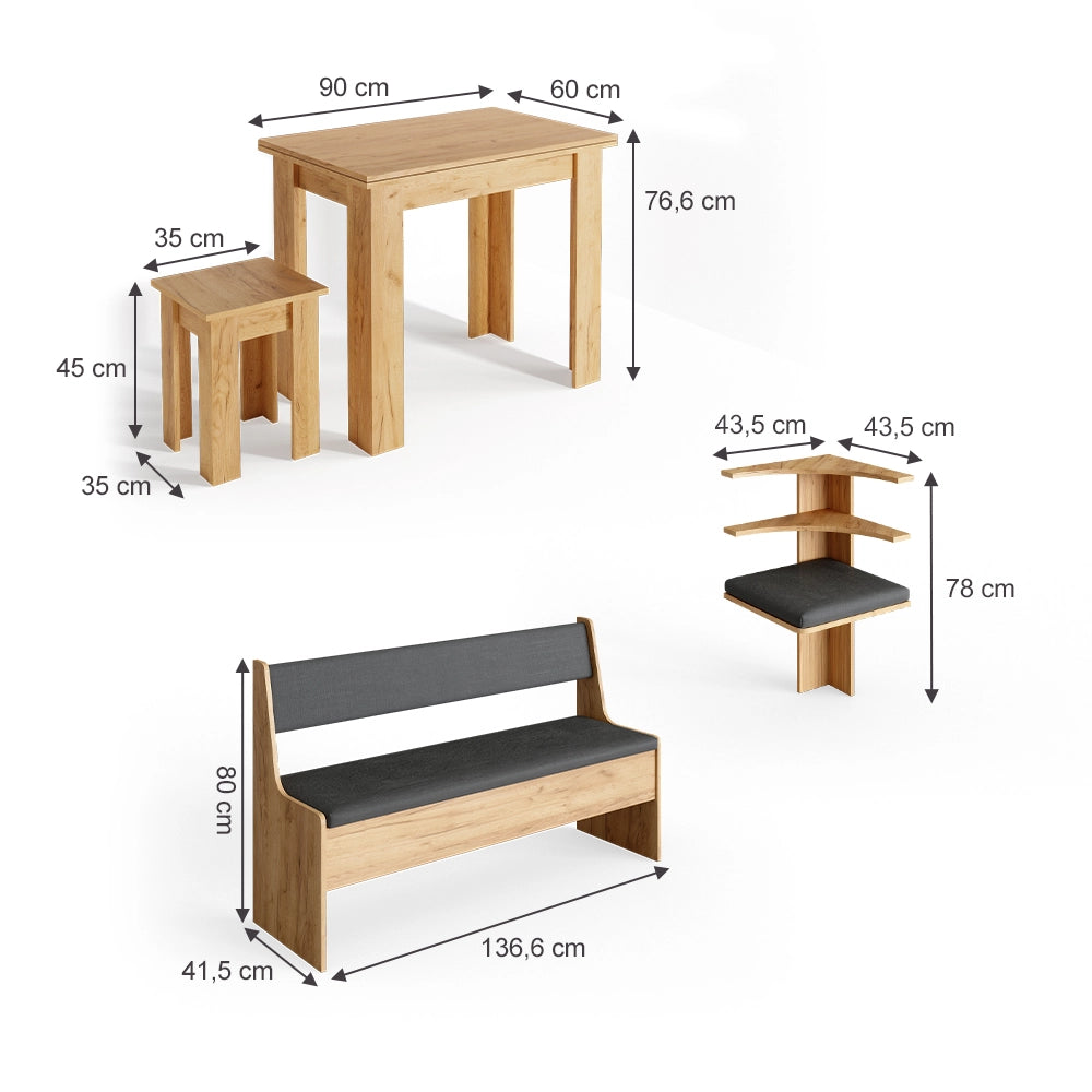 Vicco Gruppo panca ad angolo Quercia dorata 180 x 41.5 cm con tavolo