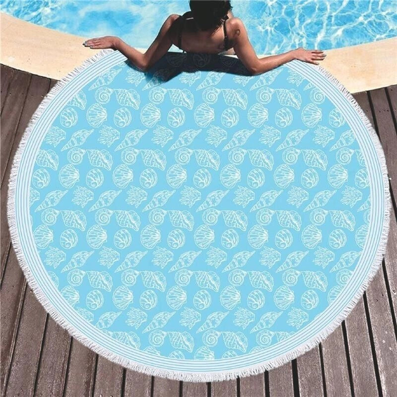 TELO MARE TONDO COTONE 180 CM CON FRANGE CONCHIGLIE COLORI ASSORTITI