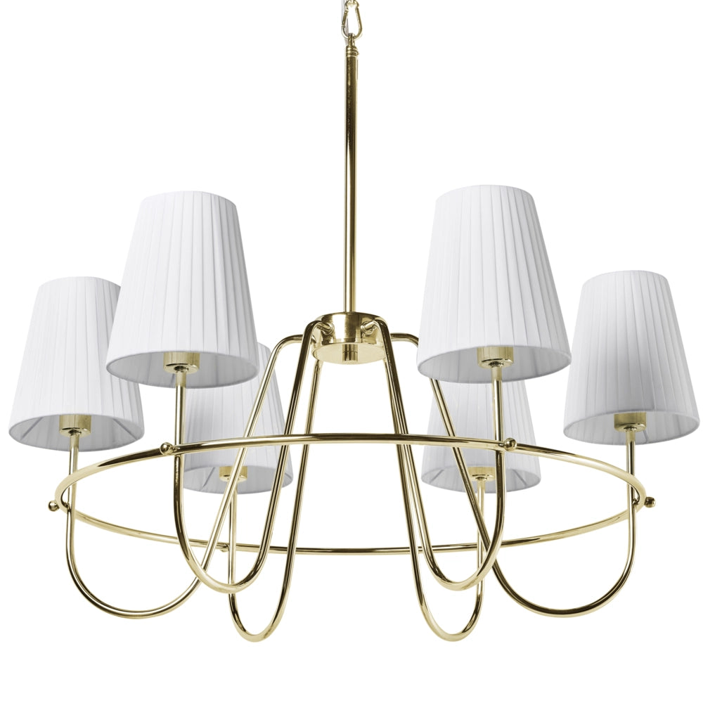 Lampadario a 6 luci in stile tradizionale per soggiorno e sala da pranzo con base in metallo e paralumi in tessuto oro