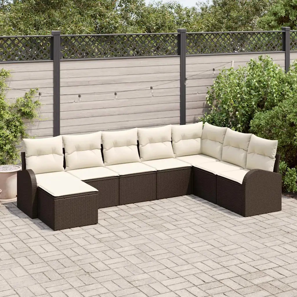 Set Divano da Giardino con cuscino 8 pcs Marrone Poly Rattan
