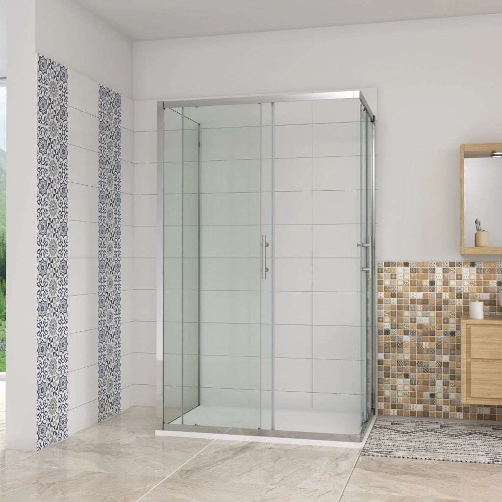 H.195 cm Box Doccia a 3 Lati 80x70x80 cm Porta Scorrevole 70 cm Doppia Parete Fissa da 80 cm in Vetro Trasparente Anticalcare da 6mm Cromato Lucido