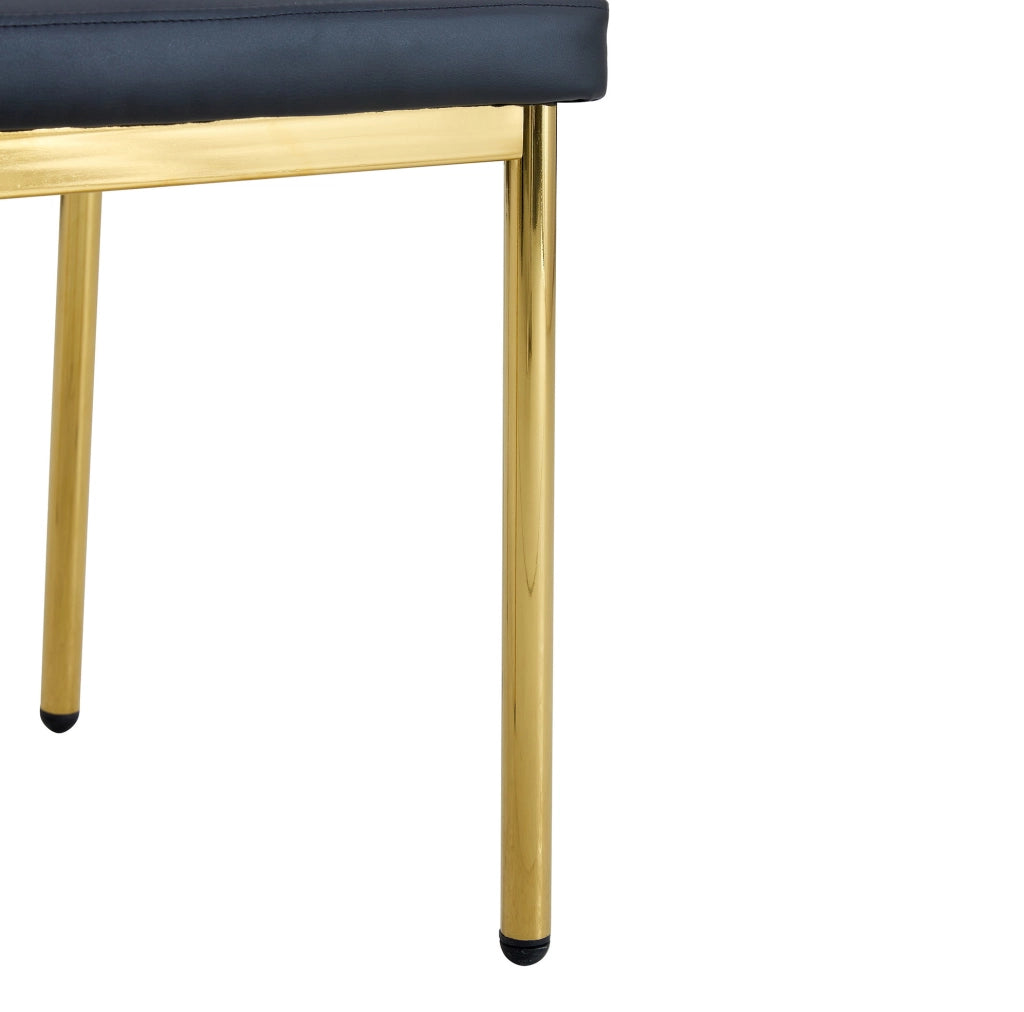 Set 4 sedie da pranzo moderne in PU nero con gambe in metallo oro; altezza 93 cm