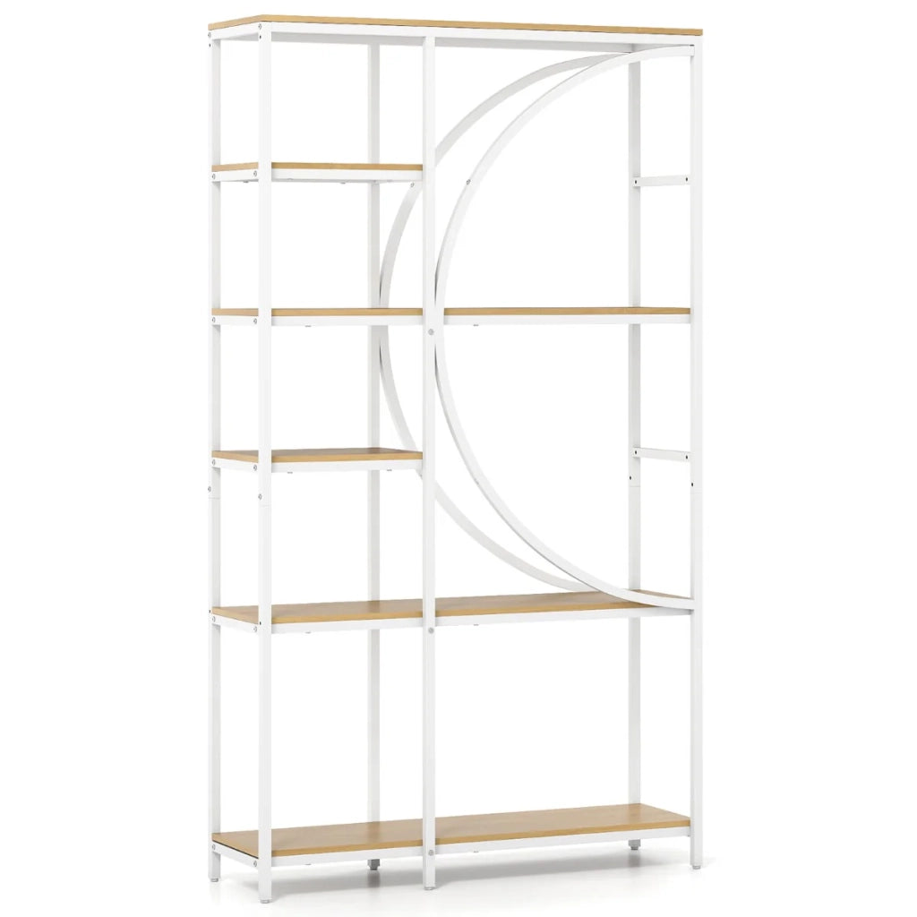 Libreria in stile contemporaneo a 6 ripiani 100 x 30 x 177 cm con design a mezzaluna in metallo naturale 20_0017722