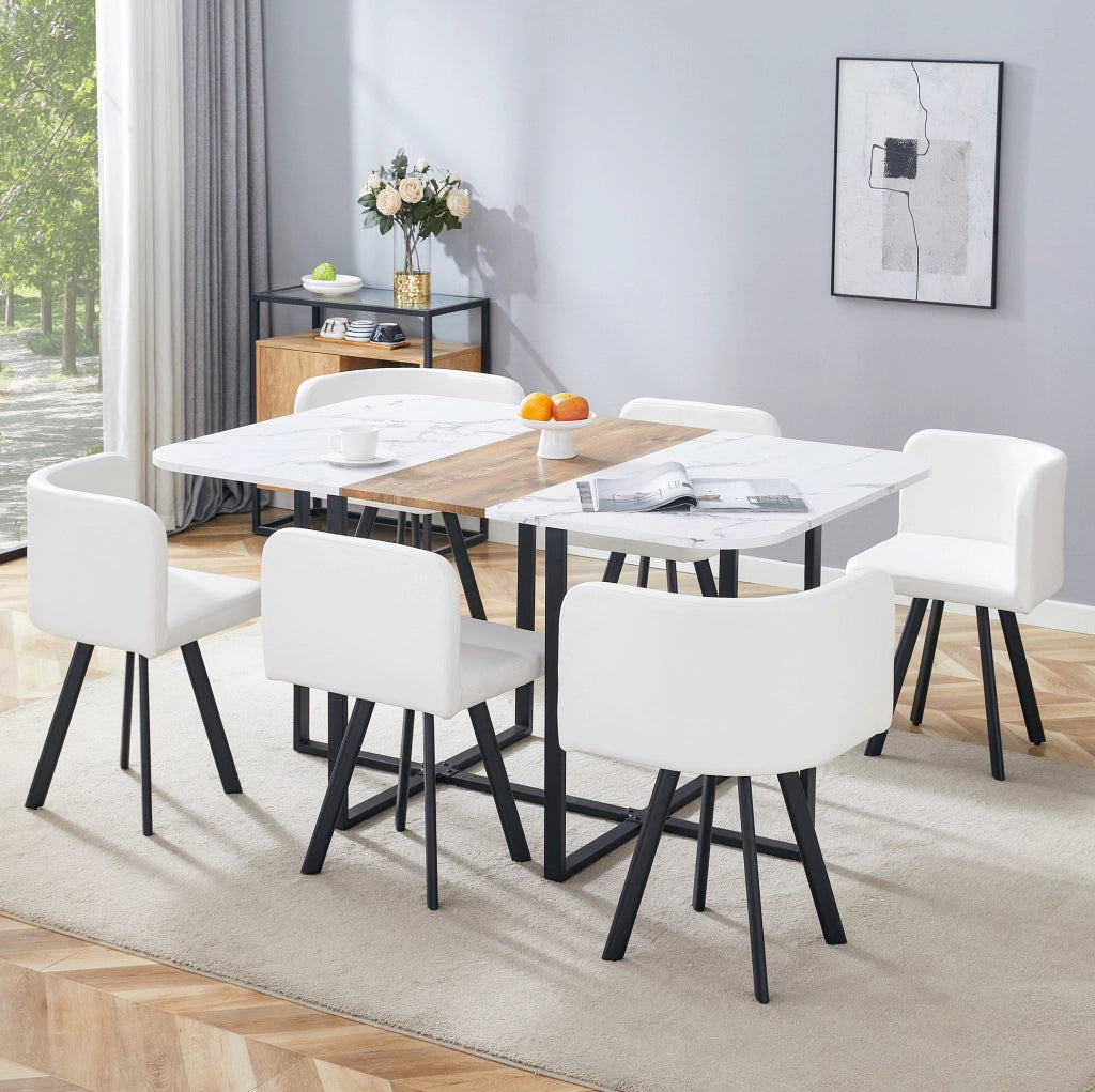 Set da pranzo con tavolo estensibile e sedie; MDF e metallo nero