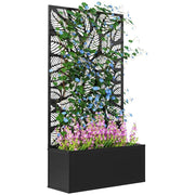 FIORIERA RIALZATA CON TRALICCIO DECORATIVO PER RAMPICANTI DA TERRA E PARETE 61X23X113 CM NERO