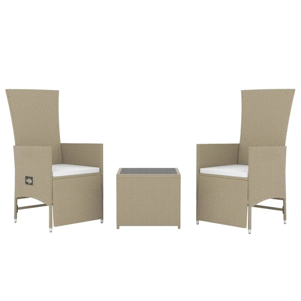 Set Mobili da Giardino 3 pz | Set Salotto da Giardino Beige Polyrattan e Acciaio