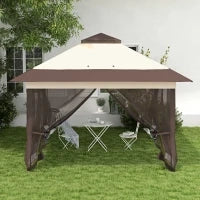 Gazebo da Giardino Pop-up Pieghevole con Zanzariere e Sacca da Trasporto a Ruote, in Acciaio e Poliestere, Kaki e Marrone
