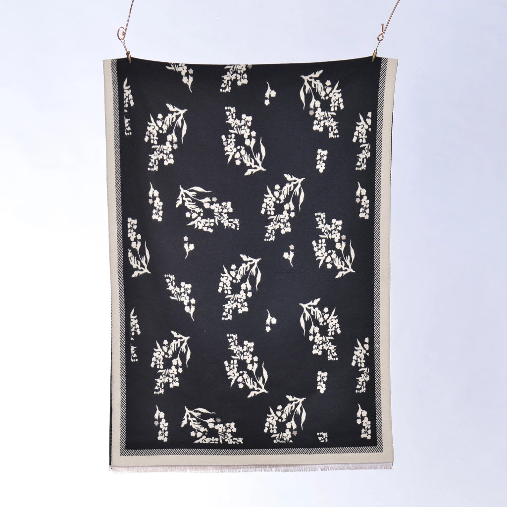 Sciarpa/stola in cashmere da donna, con piccole nappe floreali, reversibile, scaldacollo giovanile
