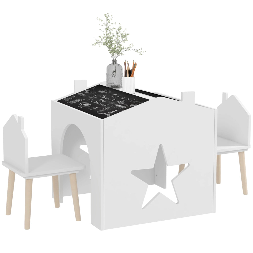 Tavolo da pranzo per bambini con 2 sedie ¨C zephmum ¨C bianco, MDF e pino