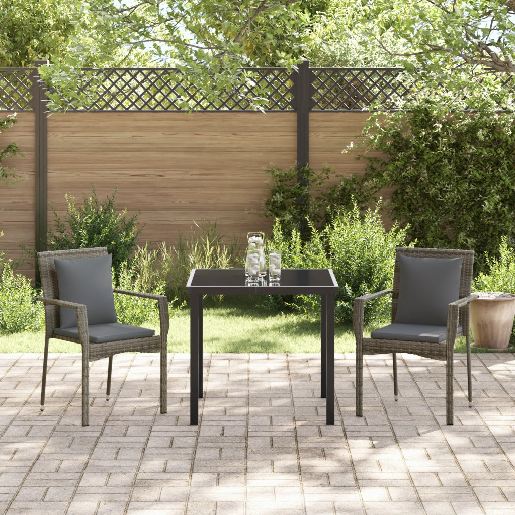 Set da pranzo da giardino 3 pezzi con cuscini Grigio Polirattan