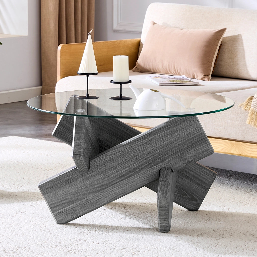 Tavolino da salotto rotondo - Zephmum- 79cm diametro- MDF + vetro- Multi-colore