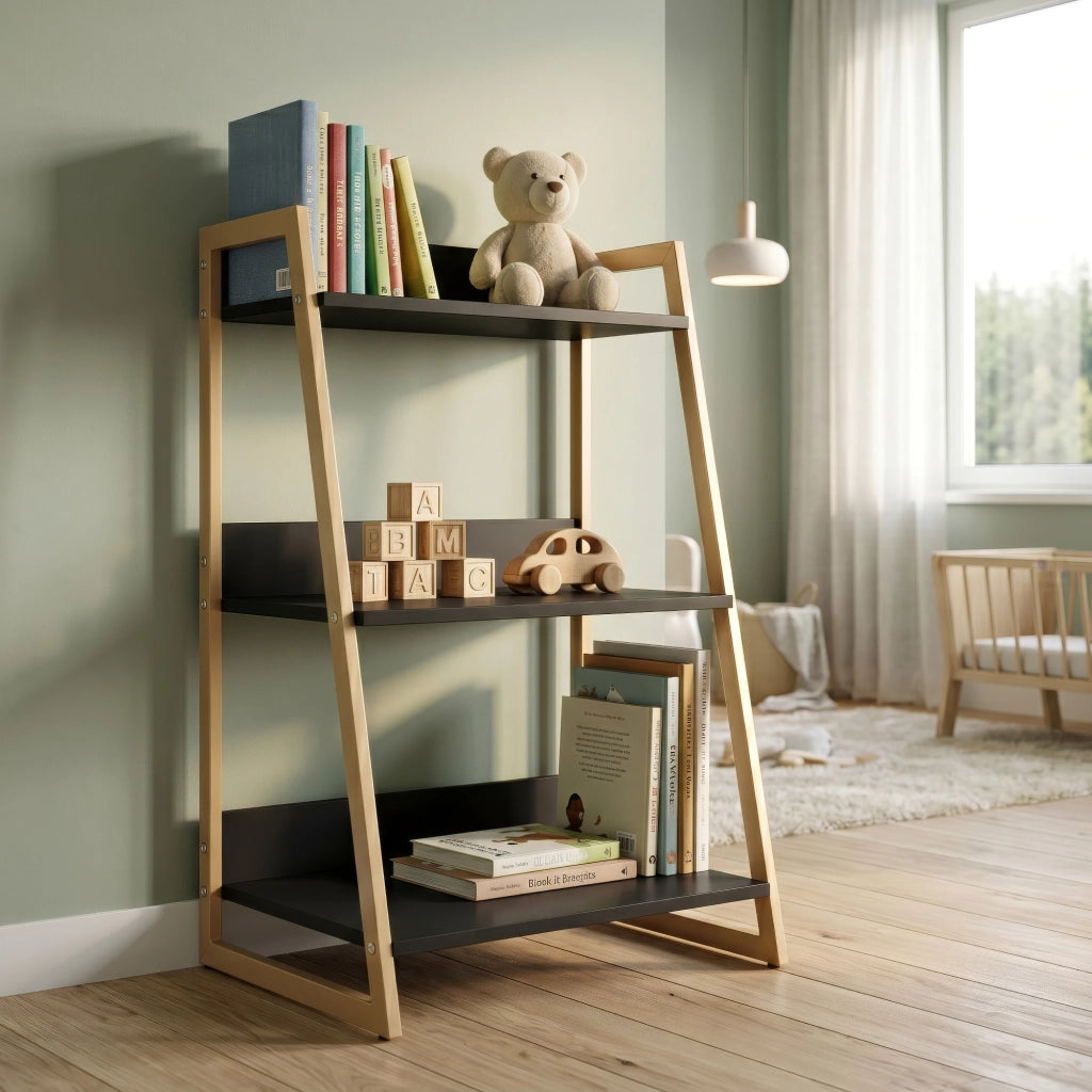 Scaffale da Terra Kuomi a 3 Ripiani con Telaio in Acciaio 84 x 53 x 47 cm - Beige/Grigio Scuro [en.casa]