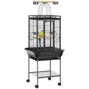 Gabbia per Pappagallini con 2 Posatoi e Scala ad Arco, in Acciaio, 62.5x62.5x156 cm, Grigia