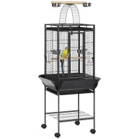 Gabbia per Pappagallini con 2 Posatoi e Scala ad Arco, in Acciaio, 62.5x62.5x156 cm, Grigia