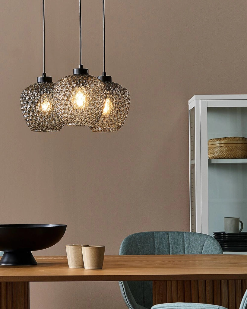 Lampada a sospensione in vetro grigio con paralumi in ferro fumè a 3 luci Design moderno Accessori per la casa Soggiorno
