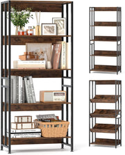 Libreria Aperta a 5 Ripiani Regolabili e Inclinabili, Scaffale Salvaspazio in Legno, Scaffale Portaoggetti Espositivo per Camera da Letto, Soggiorno e Cucina, 70 x 35 x 157 cm, Marrone Rustico