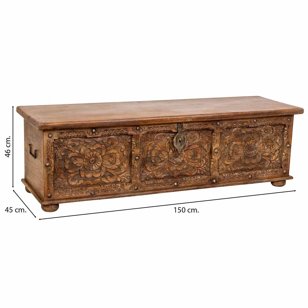 Baúl de madera artesanal marrón 150x45x46h cm