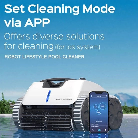 Pulitore automatico per piscine - Senza fili & Automatico - Controllo tramite app - Modi di pulizia & Pianificazione di percorsi - Bianco