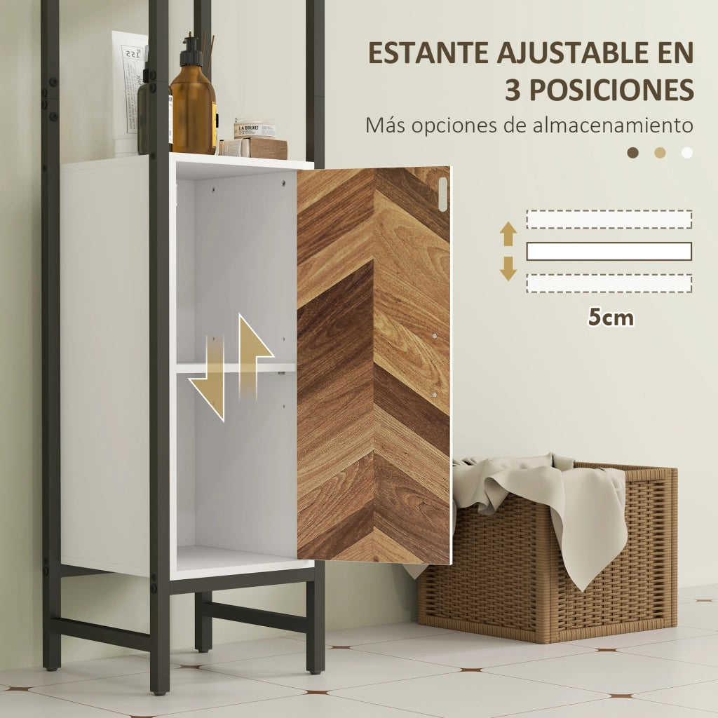 Armadio Bagno Alto con Anta, Ripiani Aperti e Aggiustabile ¨C Minimal ¨C 30x30x170 cm Bianco e Noce