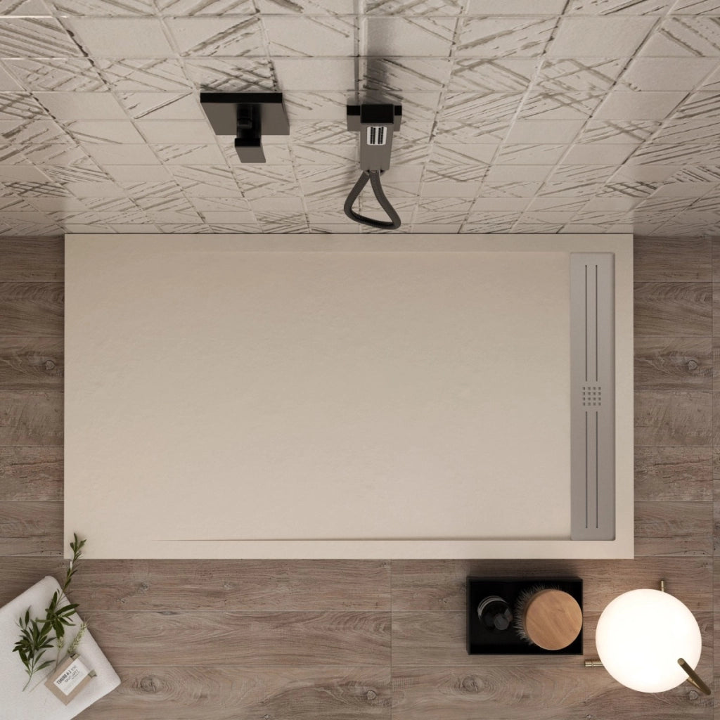 Piatto doccia in marmoresina crema effetto pietra cemento relax, misura 70x110