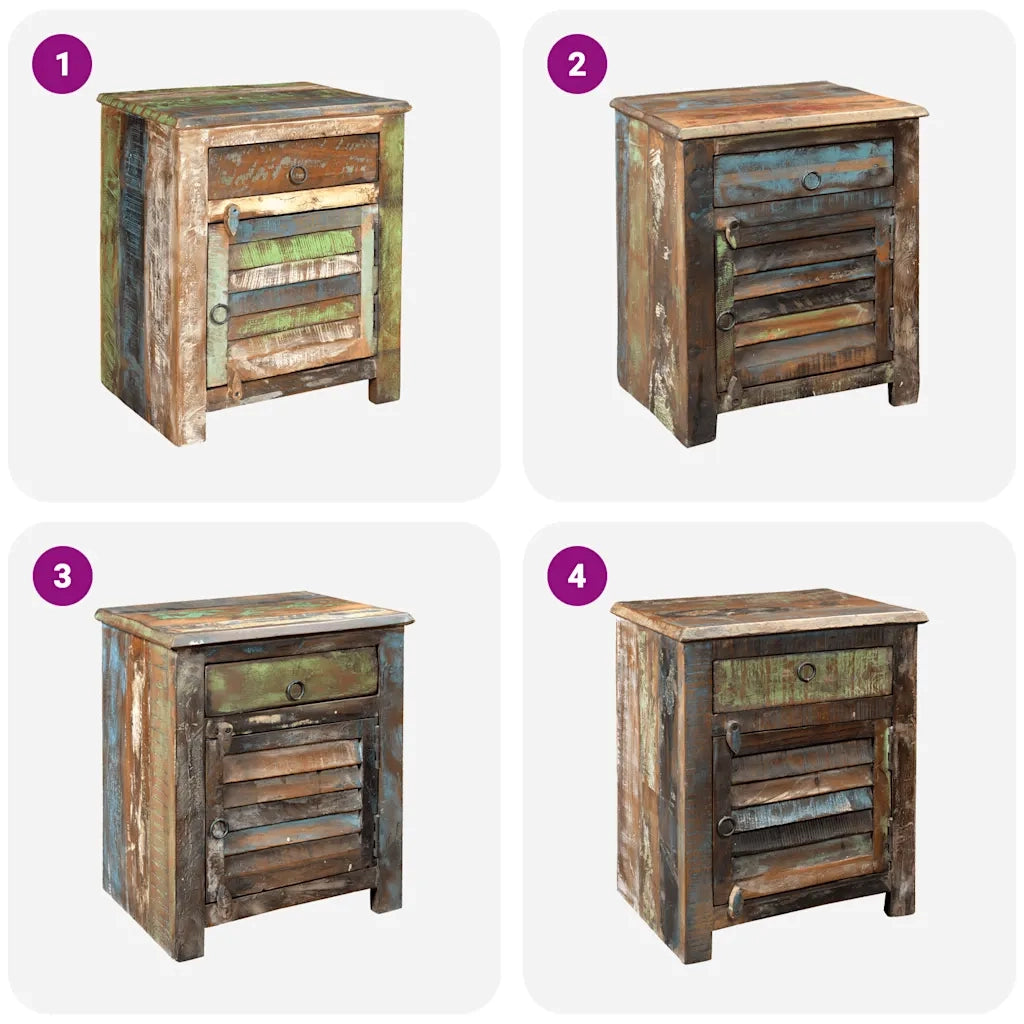 Tavolino Laterale con 1 Cassetto e 1 Anta in Legno di Recupero CFW1721472