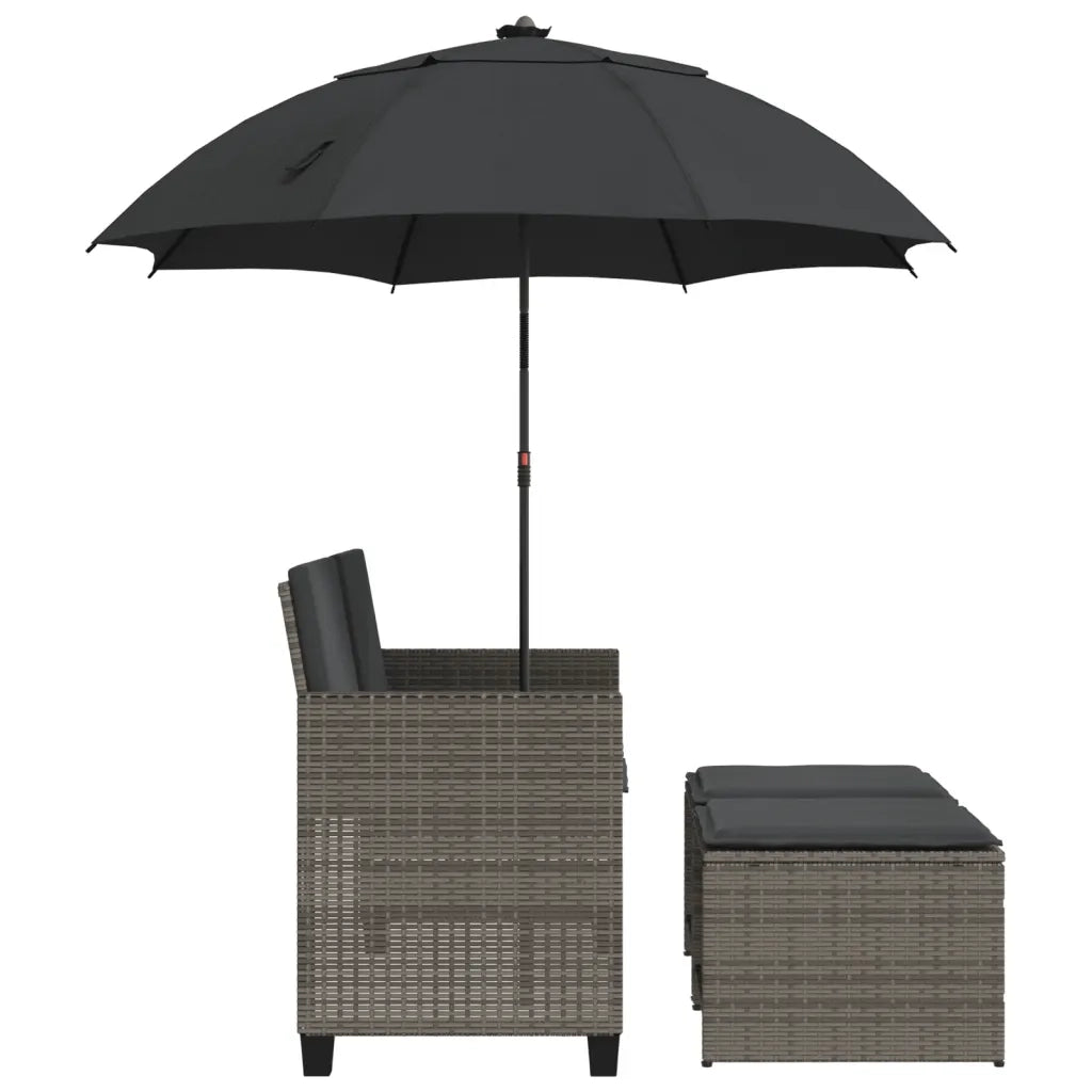 Divano Giardino 2Posti Ombrellone e Sgabelli Grigio Polyrattan 365885