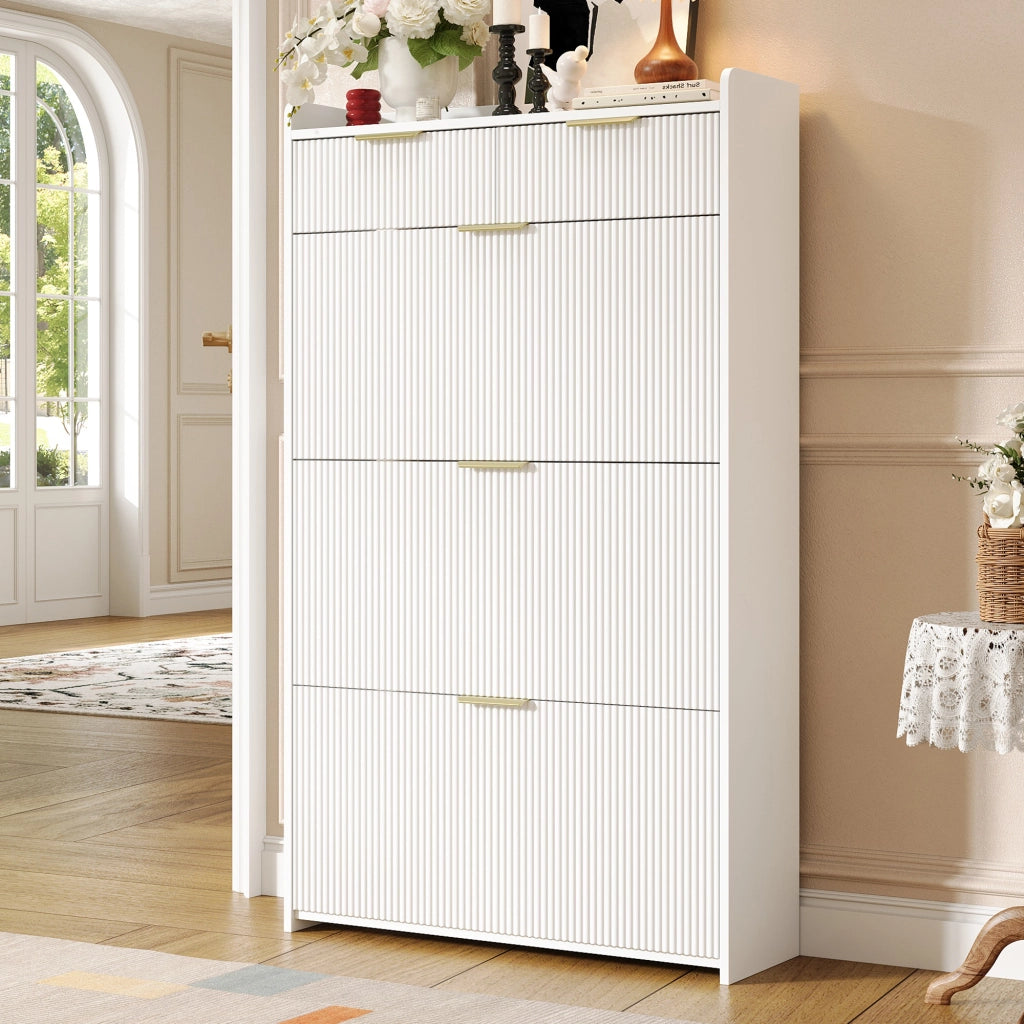 Scarpiera con 3 ante ribaltabili e 2 cassetti per ingresso in truciolare 80x25x135 cm bianco