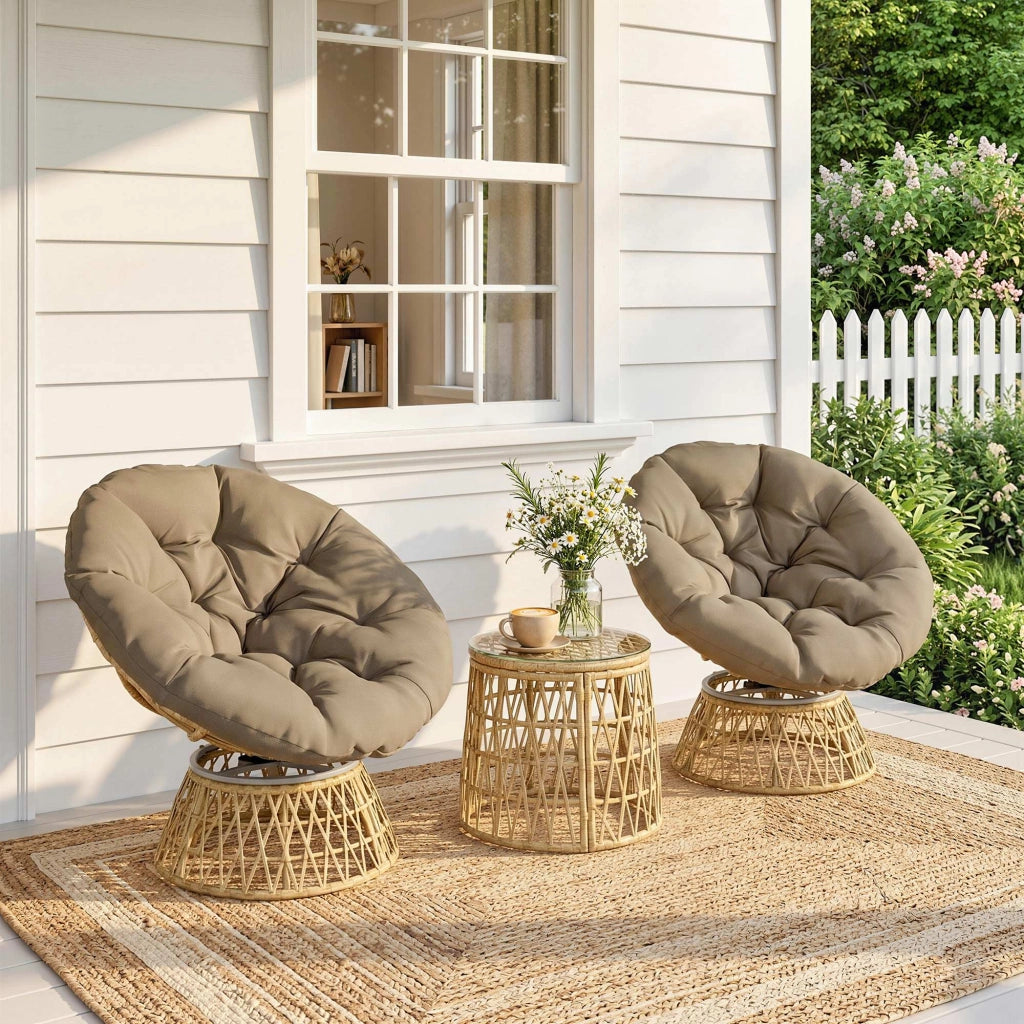 Set salotto giardino 3 pezzi polyrattan ¨C Xylo ¨C 2 poltrone papasan girevoli + tavolino