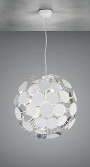 DISCALGO SOSPENSIONE SFERA TONDI METALLO BIANCO OPACO + ARGENTO D. 54CM 6 LUCI ATTACCO E14