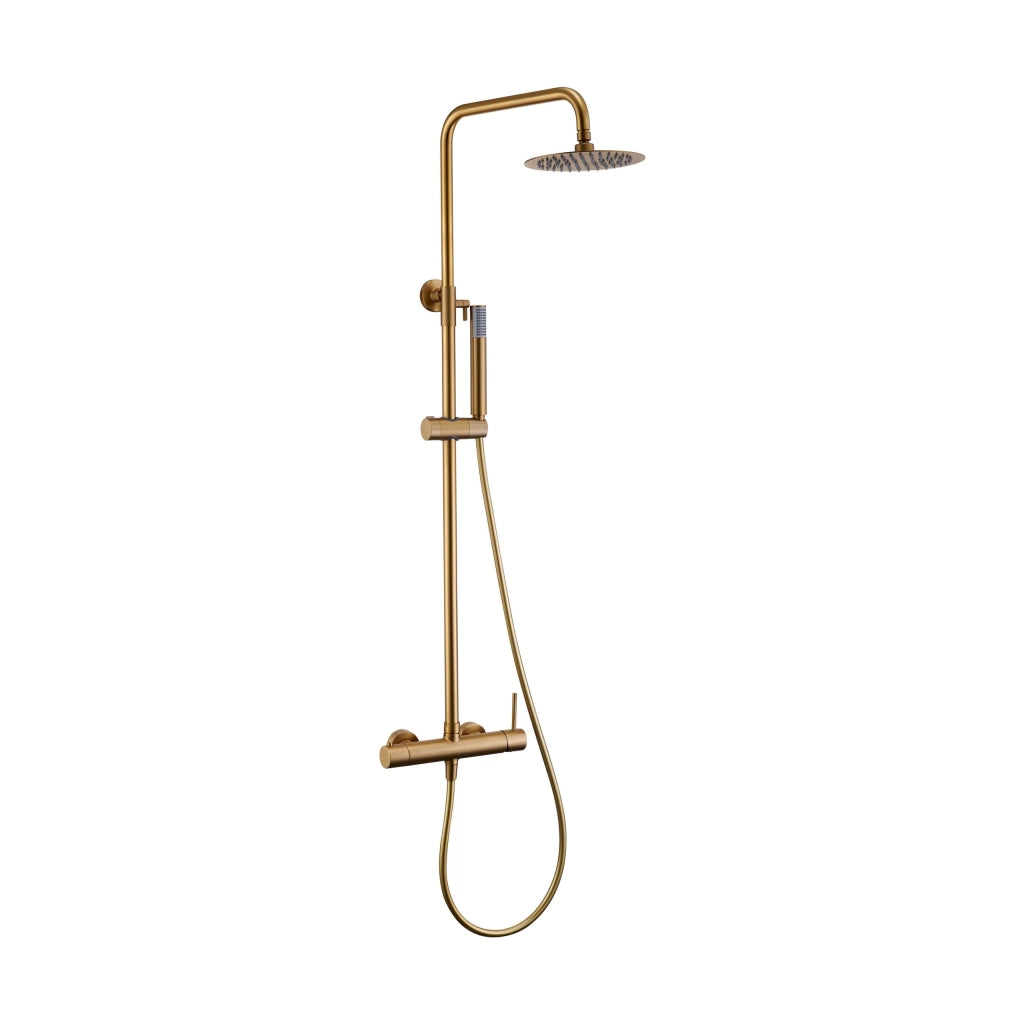 IMEX Colonna doccia monocomando Monza in ottone e acciaio, oro spazzolato, soffione Ø20 anticalcare, asta estensibile, tubo e maniglia, Imex-BDM039-OC