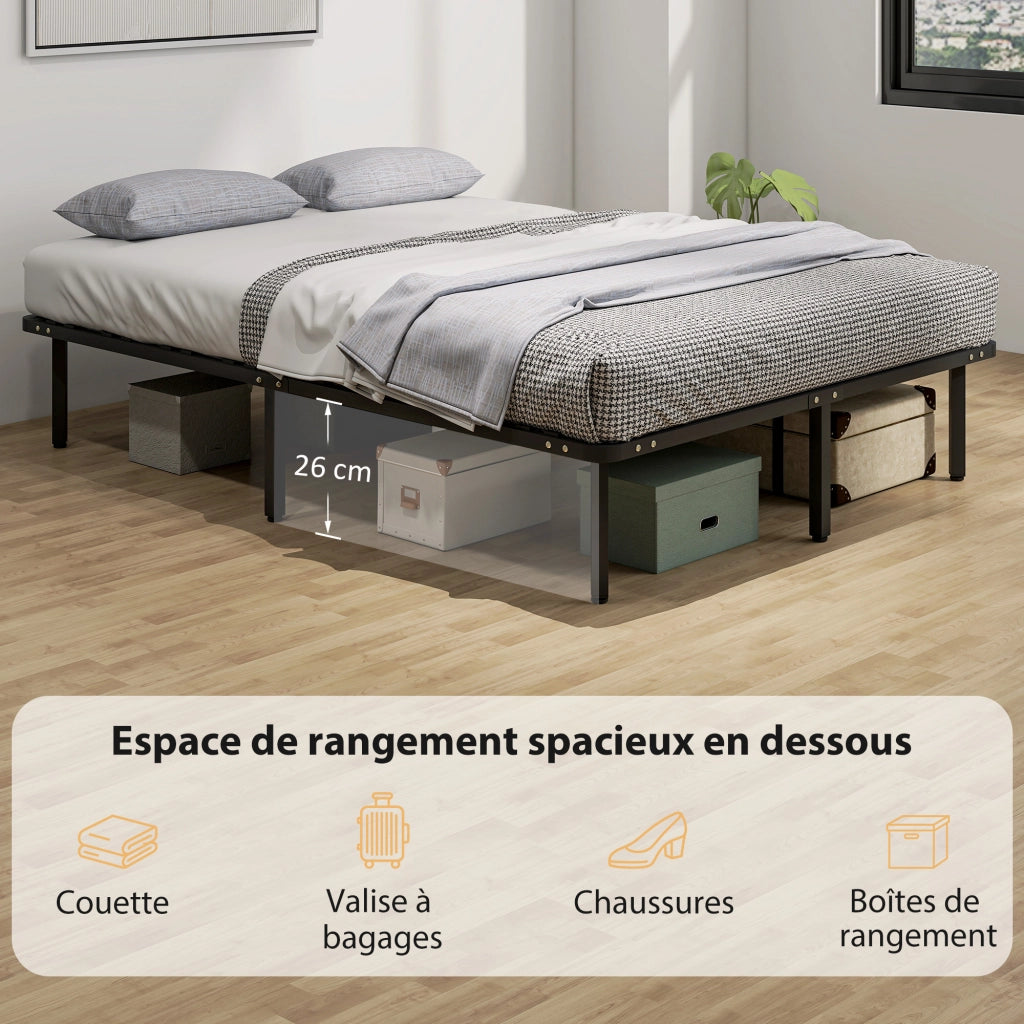 Letto contenitore matrimoniale in legno massello con rete a doghe e cassetti ¨C zephmum ¨C nero 140x190 cm
