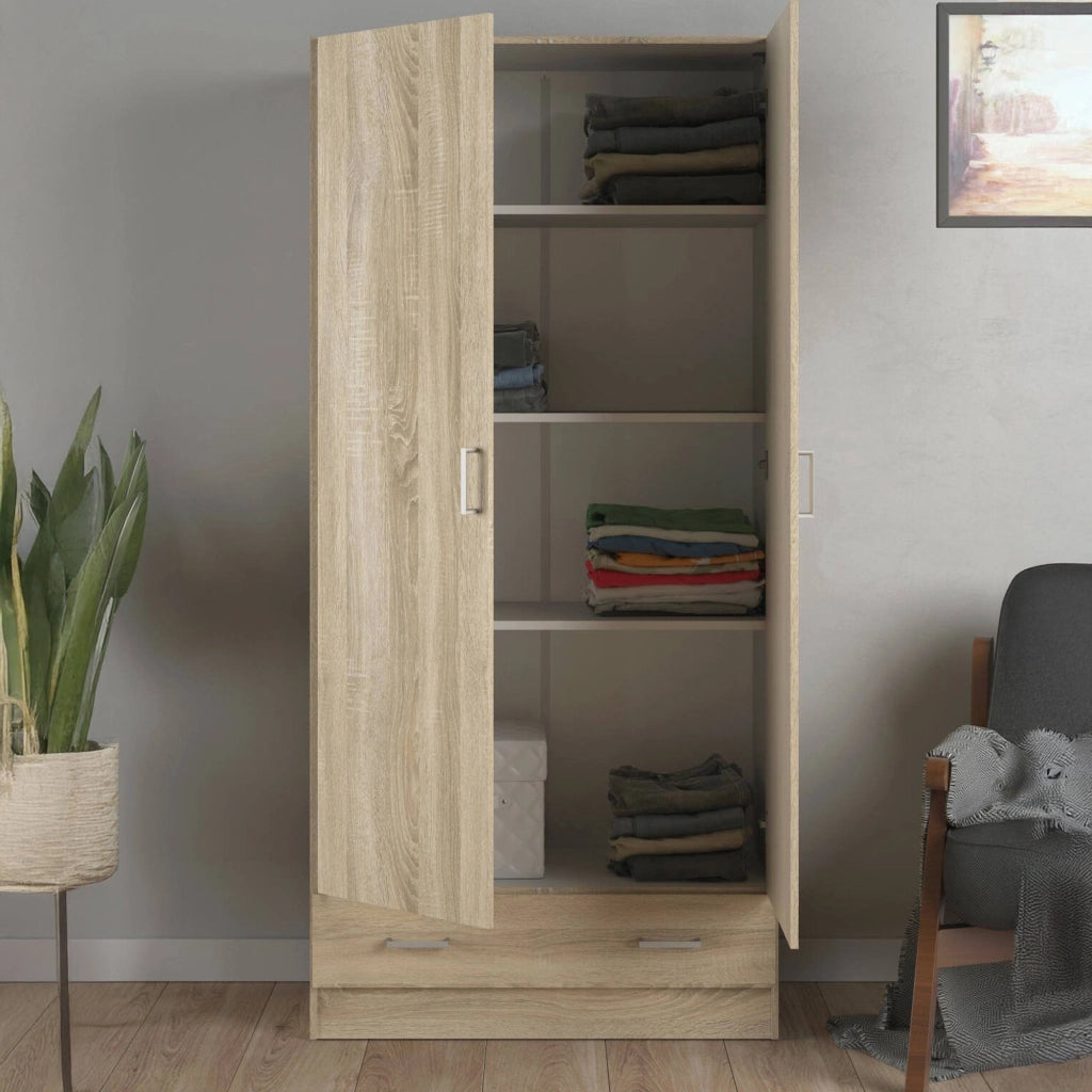 Amylya, Armadio Multiuso 2 Ante un Cassetto, 35.7x170.4h cm Marrone Quercia