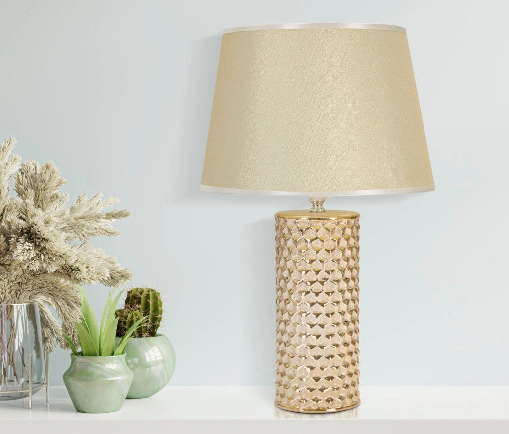 Lampada da Tavolo Glam Gold 30x47,5x30 cm in Ceramica Bianco/Oro