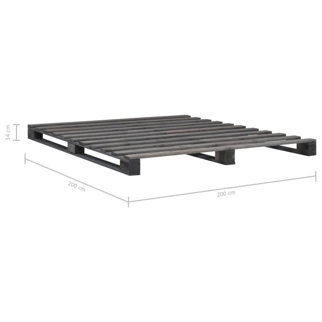 Giroletto in Pallet-Struttura Letto Grigio Legno Massello di Pino 200x200 cm