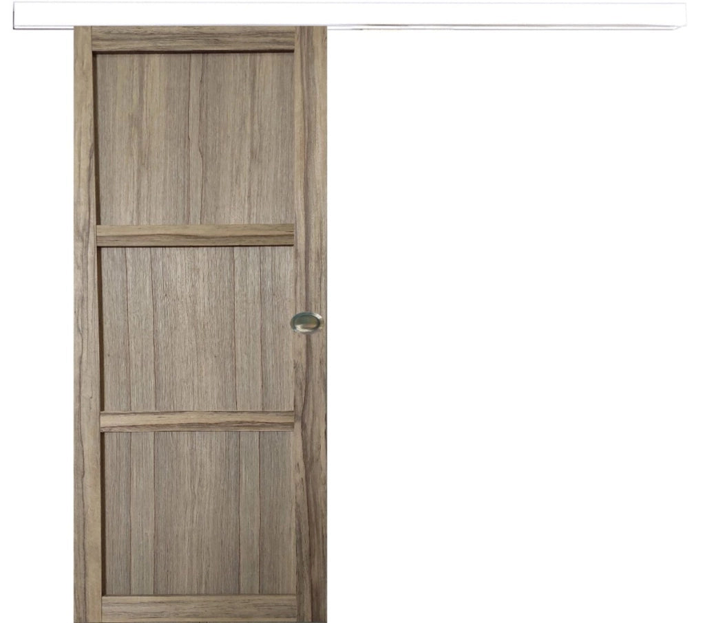 Porta Scorrevole Frake in Legno 3 Ante H204 x L83 + binario in alluminio bianco e 2 gusci senza maniglia