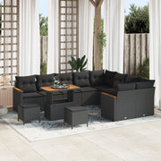 Set divano da giardino 12 Pezzi con cuscini Nero Polyrattan Acacia