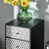 Mobile Cassettiera 5 Cassetti Fantasia Geometrica, Arredamento Moderno Camera e Ingresso, 40x40x111.5cm Nero Grigio