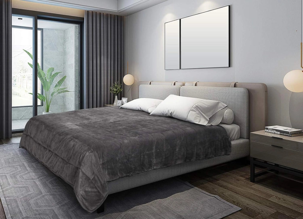 Coperta Ponderata per Adulti, coperta pesante in microfibra, coperta terapeutica rilassante con Perle di Vetro, migliora il sonno, 150x200 cm, 9kg, Grigia