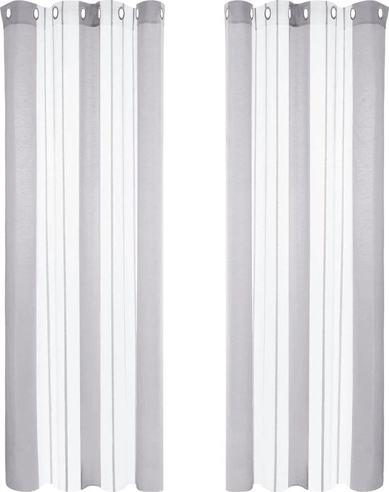 Voile con Anelli, Tendaggi a Voile in Tessuto Lenzuolato per Salotto, Camera da Letto, 140x175 cm (L x A), Grigio Scuro, 2 pezzi