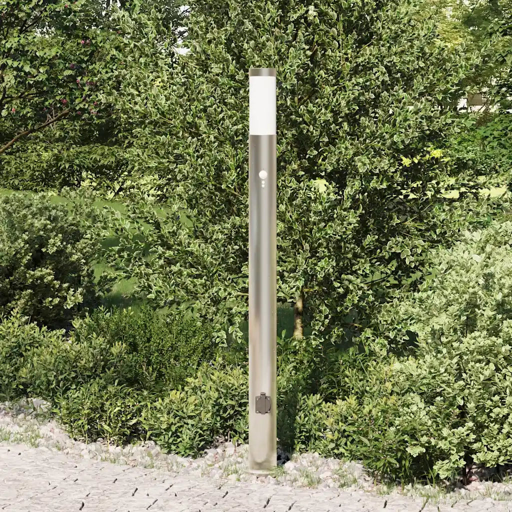 Lampada a paletto con sensore e presa 110 cm Acciaio Inox IP44 4006021