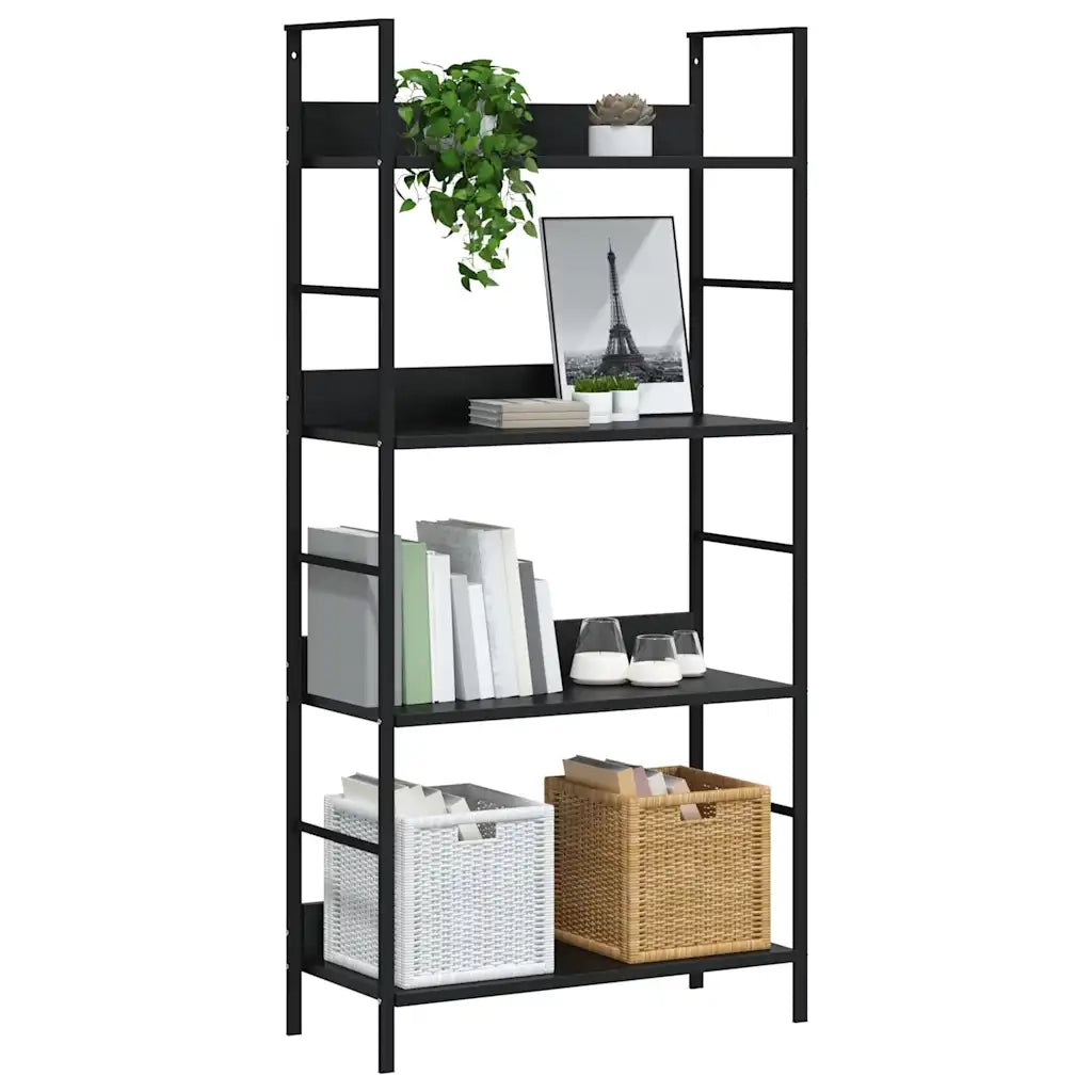 Scaffale Libri 4 Ripiani Nero 60x27,6x124,5cm Legno Multistrato 288222