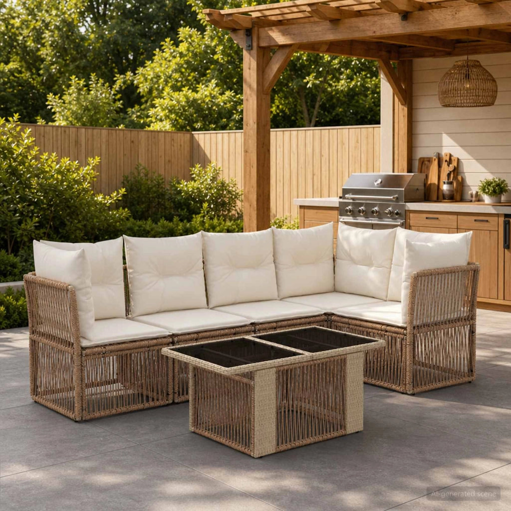 Set Divano da Giardino 6 pz Beige polyrattan 3436467