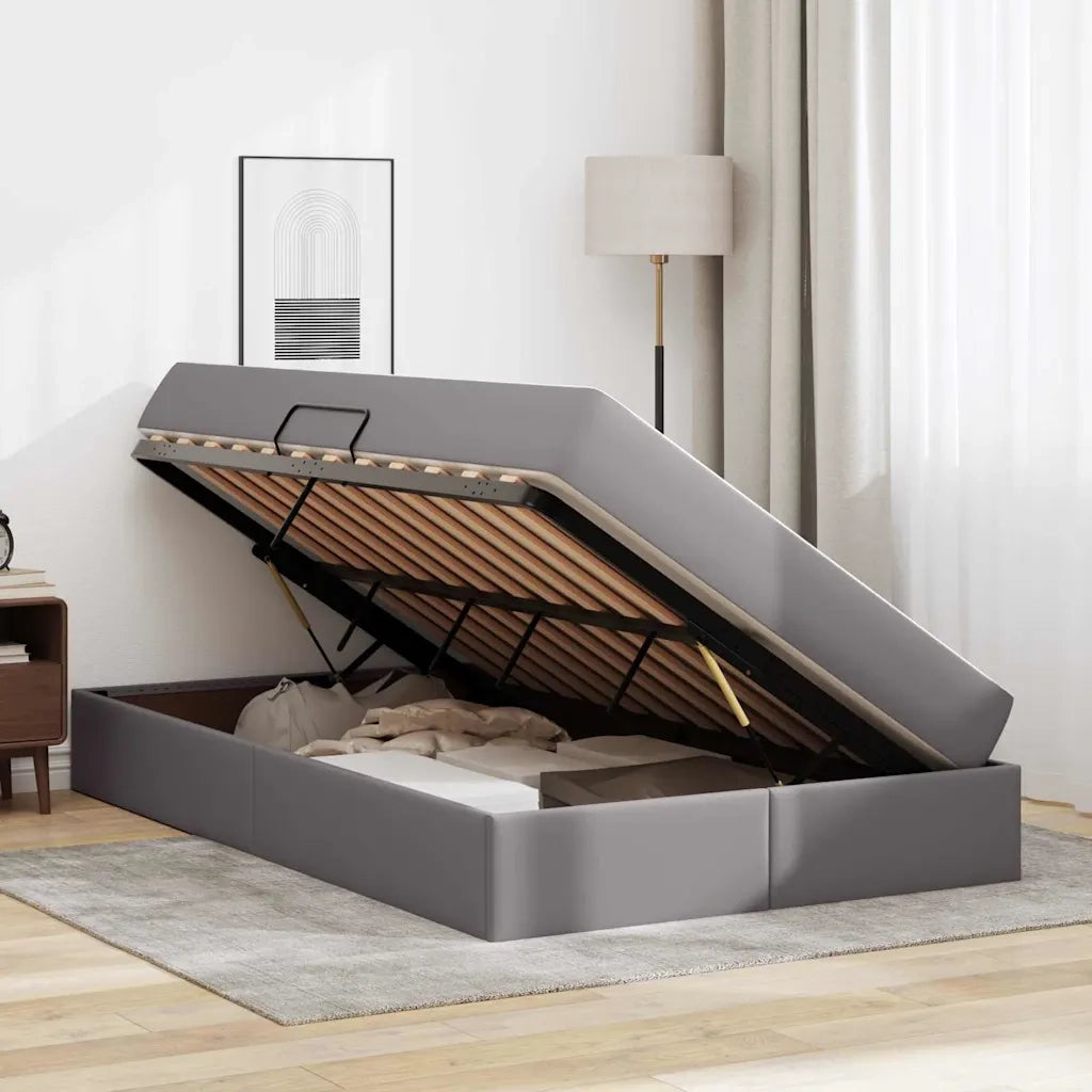 Letto con contenitore e materasso 2 pcs Grigio Pelle