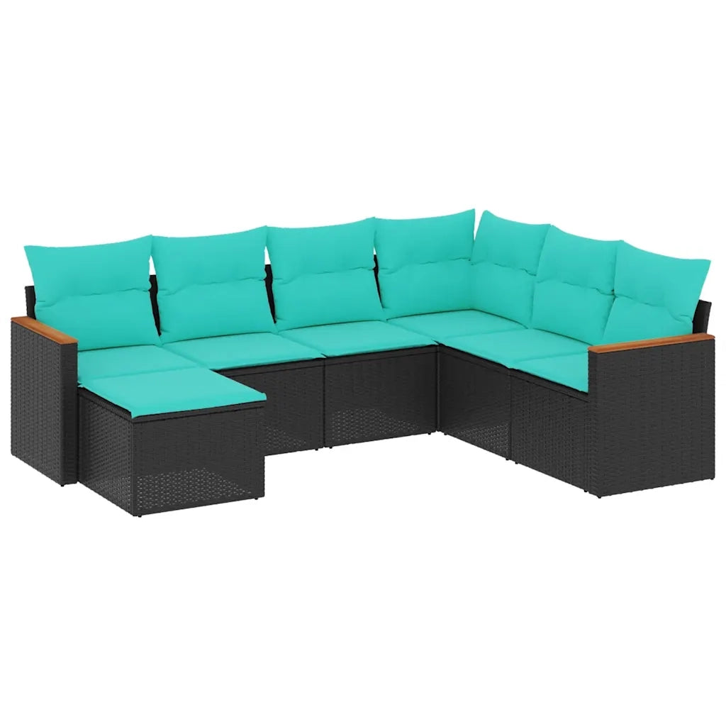 Set Divani da Giardino 7 pz con Cuscini Nero in Polyrattan 3226204